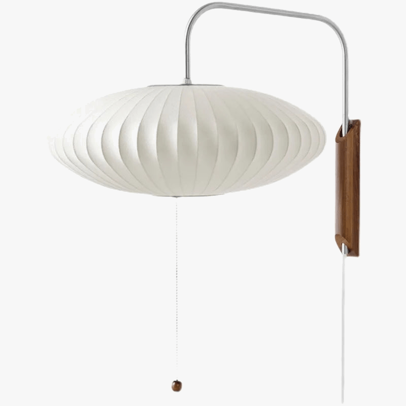 Applique murale de luxe en soie avec interrupteur à tirer et bras en bois | Marco Lucetti