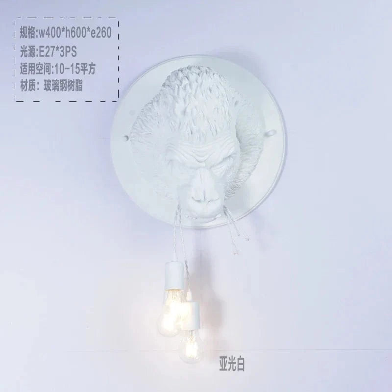 Applique murale design en résine de gorille Art Déco LED vintage | Marco Lucetti Chimpanzé blanc