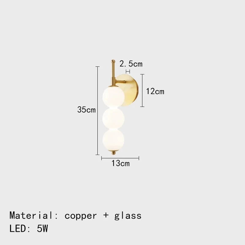 Applique murale design "Lumière Élégante" en boules de verre blanc | Marco Lucetti 3 boules-or
