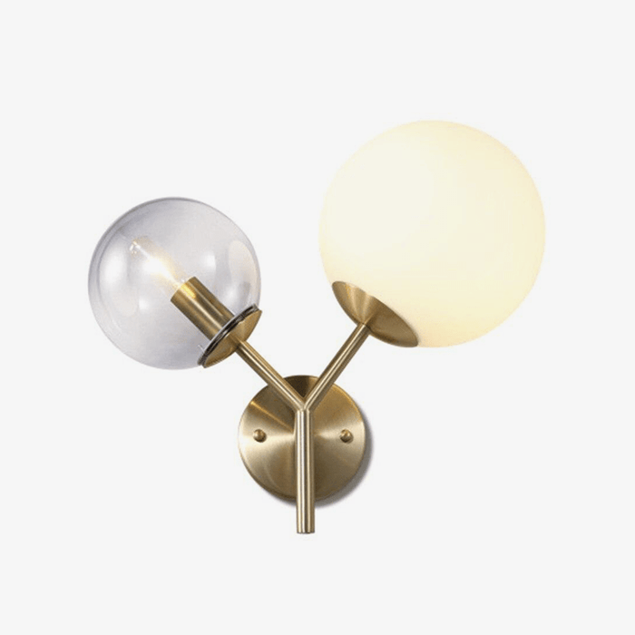 Applique murale LED dorée à deux boules en verre