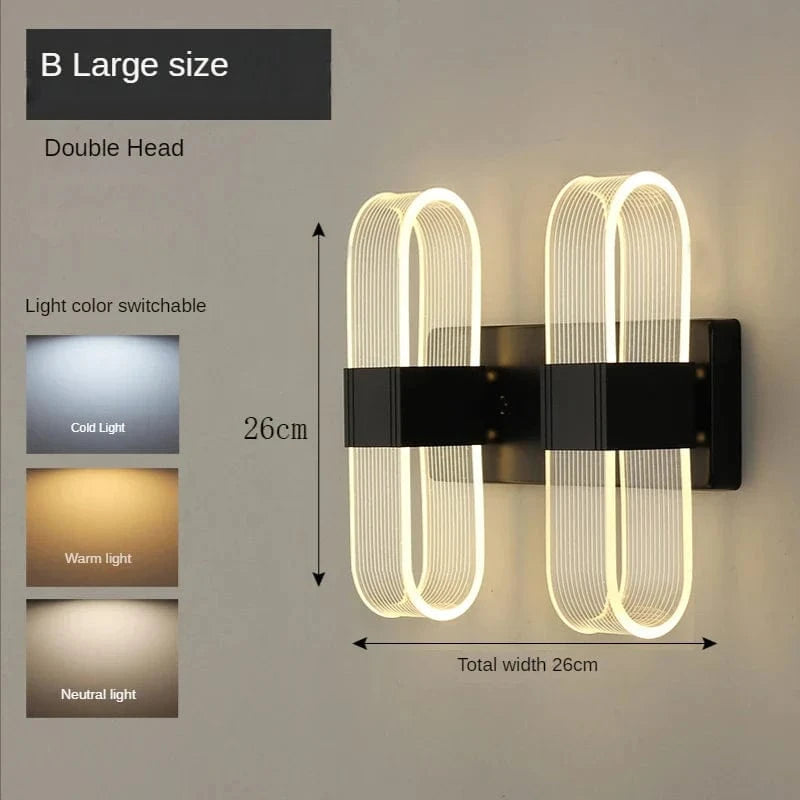 Applique murale design nordique LED en acrylique - Modernité décorative | Marco Lucetti B-Noir-L Double / 3 couleurs claires