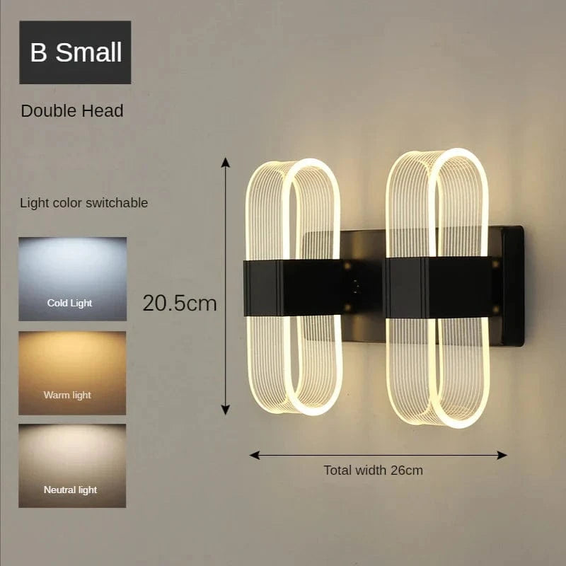 Applique murale design nordique LED en acrylique - Modernité décorative | Marco Lucetti B-Noir-S Double / 3 couleurs claires