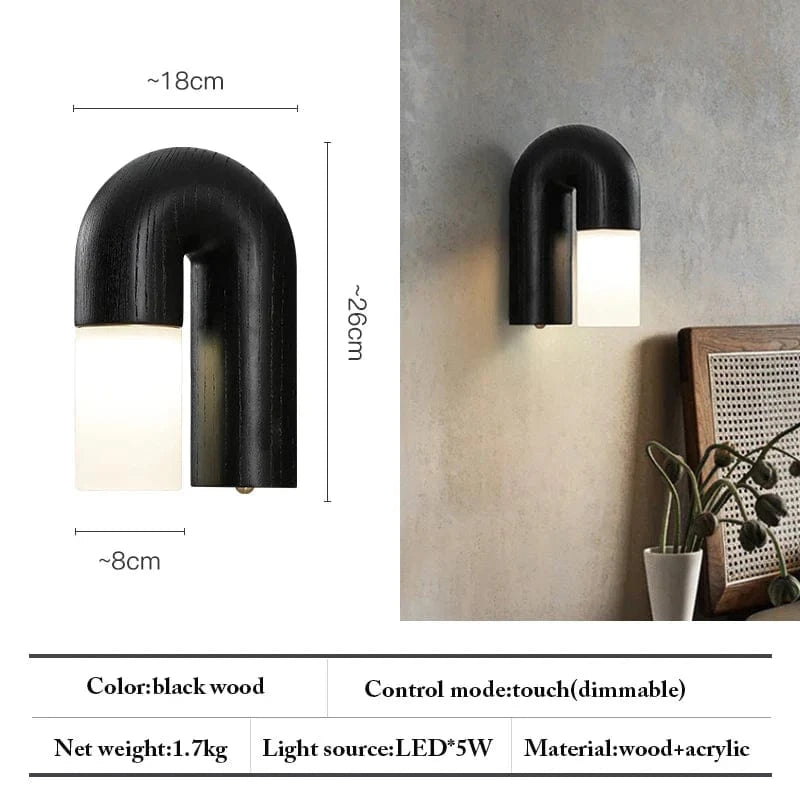 Applique murale design rétro en bois de frêne et acrylique avec éclairage led | Marco Lucetti Bois noir 1