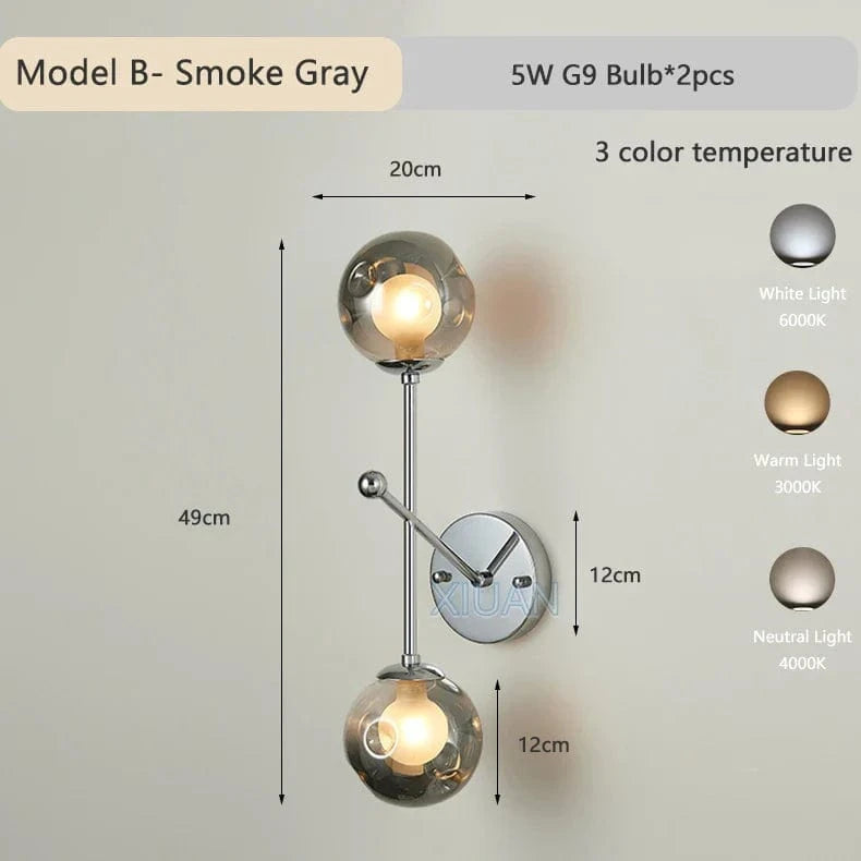 Applique murale design verre gris métal chromé | Marco Lucetti B Gris Fumée / 3 températures de couleur