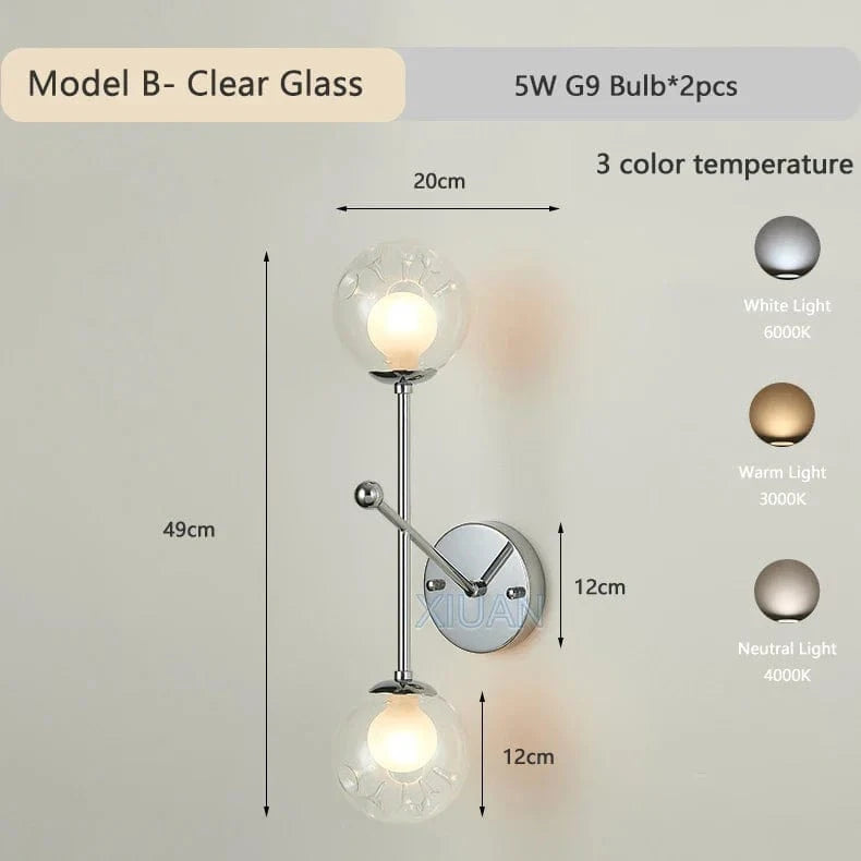 Applique murale design verre gris métal chromé | Marco Lucetti B Verre Clair / 3 températures de couleur