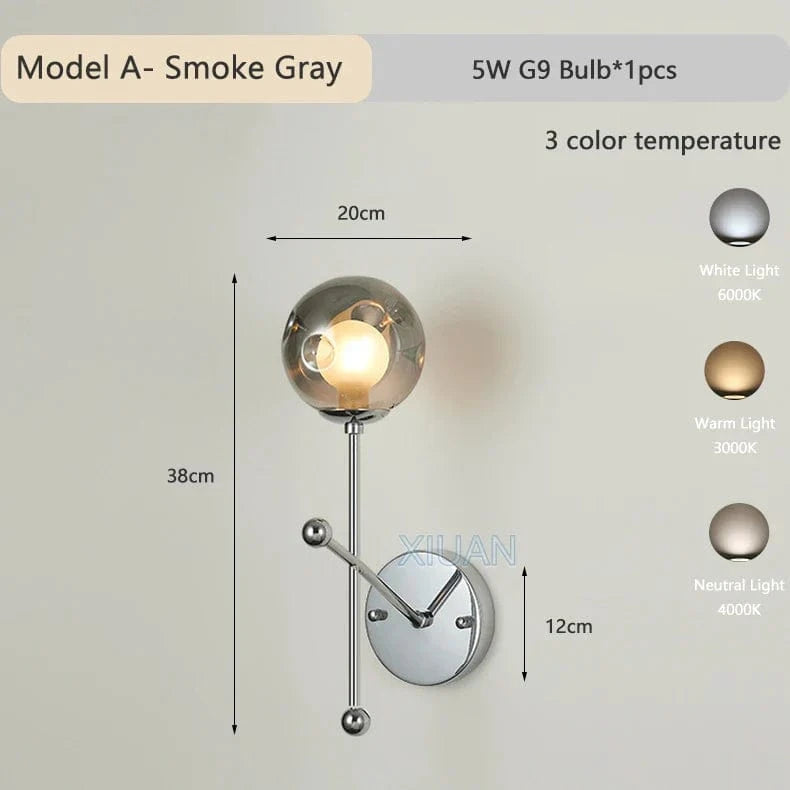 Applique murale design verre gris métal chromé | Marco Lucetti Un gris fumée / 3 températures de couleur