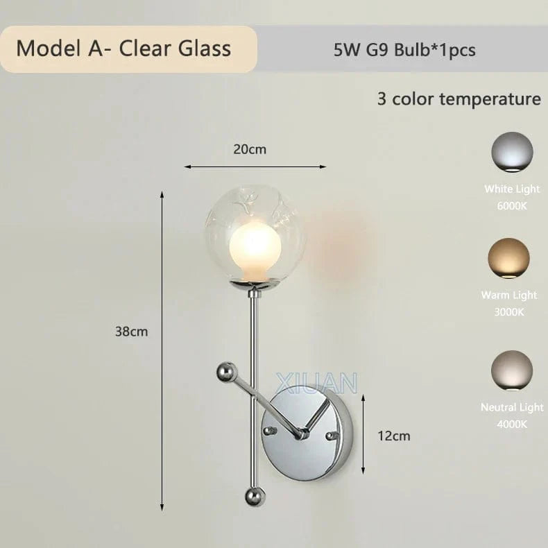Applique murale design verre gris métal chromé | Marco Lucetti Un verre transparent / 3 températures de couleur