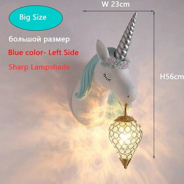 Applique murale Dessin animé Licorne LED - Chambre de Princesse | Marco Lucetti Bleu Grande Taille 3 / Télécommande