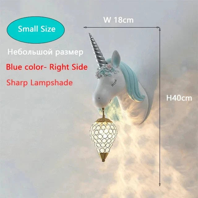 Applique murale Dessin animé Licorne LED - Chambre de Princesse | Marco Lucetti Bleu Petite Taille / 3 Température de couleur