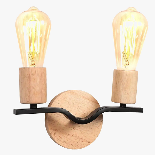 Applique murale double tête bois et fer loft