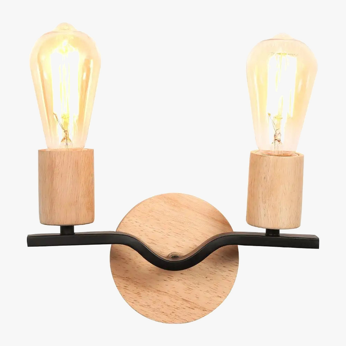 Applique murale double tête bois et fer loft