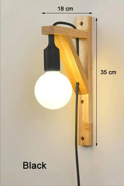 Applique murale en bois massif avec design créatif et câble minimaliste | Marco Lucetti Noir sans ampoule