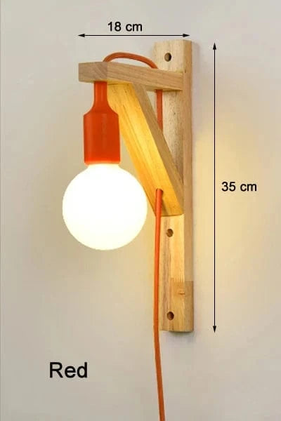 Applique murale en bois massif avec design créatif et câble minimaliste | Marco Lucetti Rouge sans ampoule