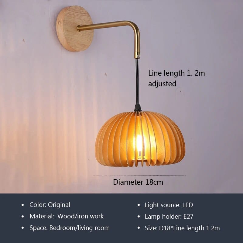 Applique murale en bois massif de style japonais | Marco Lucetti B / Avec ampoule