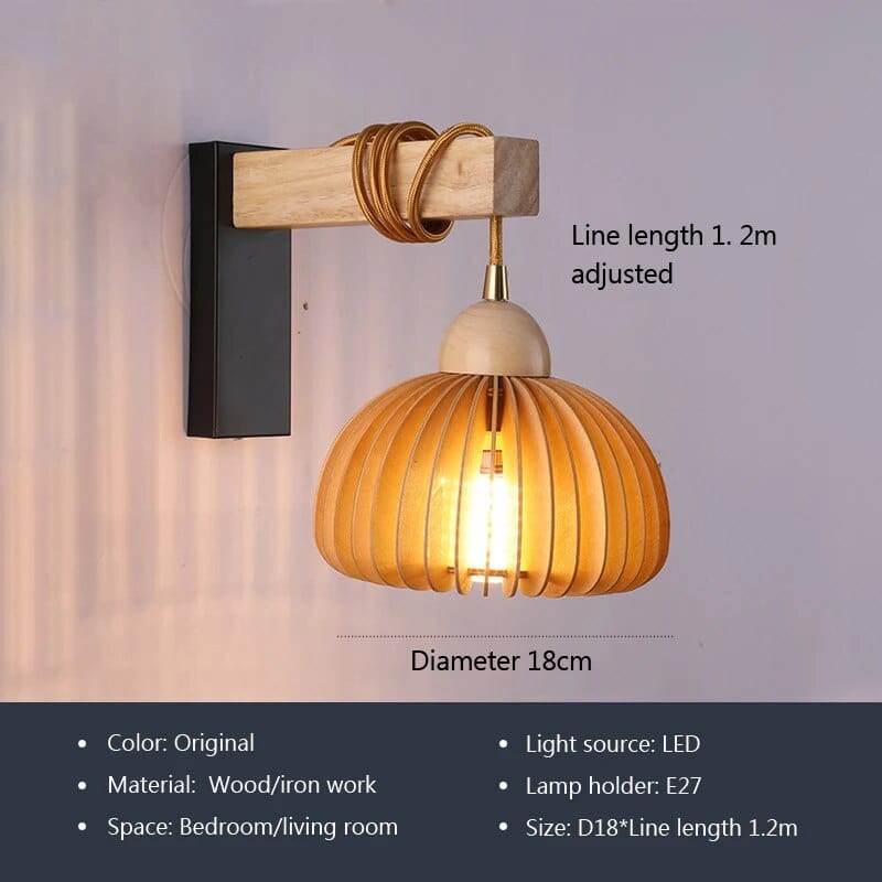 Applique murale en bois massif de style japonais | Marco Lucetti C / Avec ampoule