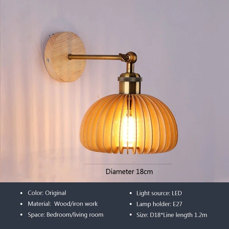 Applique murale en bois massif de style japonais | Marco Lucetti D / Avec ampoule