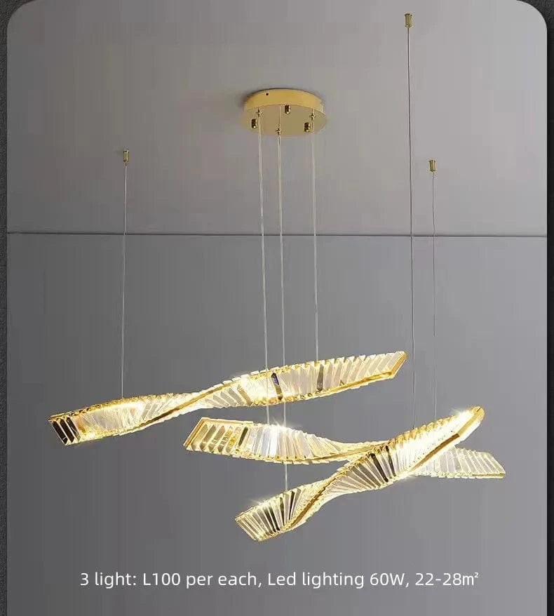 Applique murale en cristal torsadé Élégance Brillante | Marco Lucetti 3 pièces L100cm / Lumière chaude 3000K