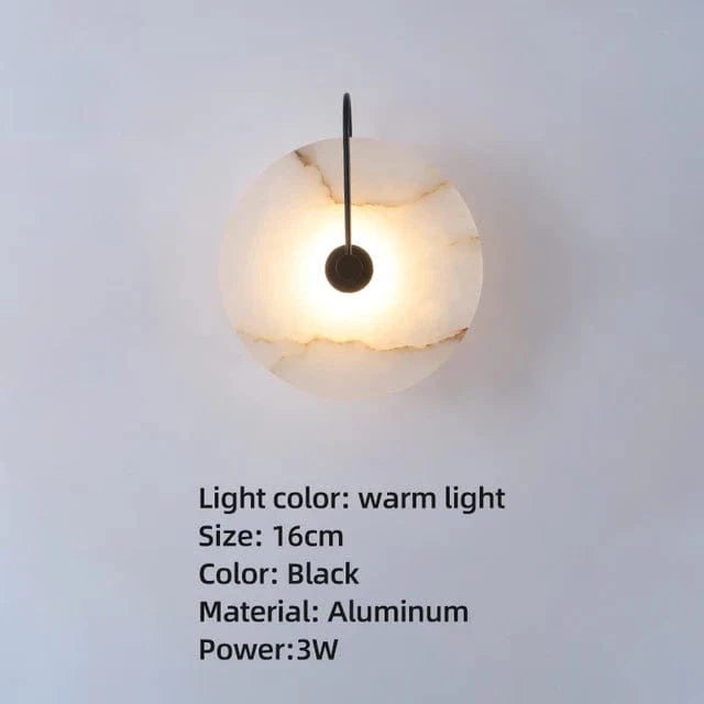 Applique murale en marbre LED pour une décoration intérieure chic | Marco Lucetti Socle noir 16 cm / Blanc chaud (2700-3500K)