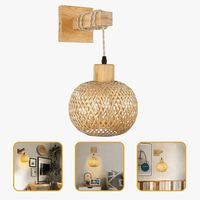 Applique murale en osier lumineuse pour couloir : Lanterne suspendue en bois, montée facile aux accents de ferme, avec prises pour une ambiance nocturne chaleureuse en bambou et rotin dans la salle de bain | Marco Lucetti
