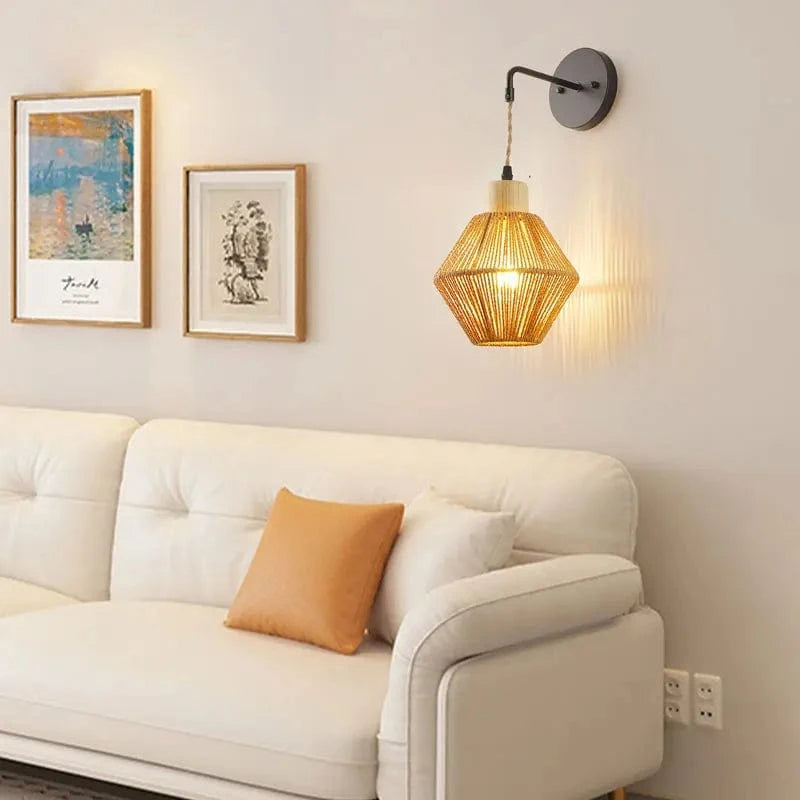 Applique murale en rotin tissée style ferme rétro de qualité | Marco Lucetti