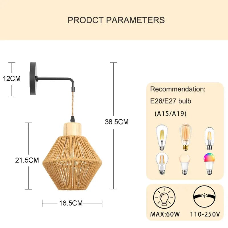 Applique murale en rotin tissée style ferme rétro de qualité | Marco Lucetti