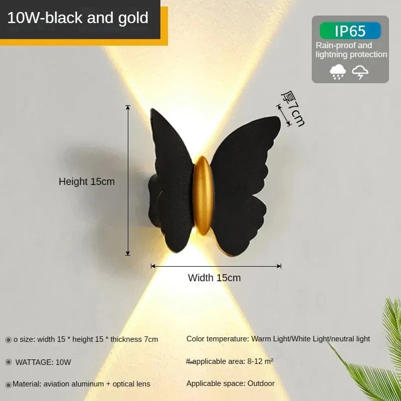 Applique murale extérieure étanche LED papillon décoratif | Marco Lucetti Noir-10W / Blanc chaud (2700-3500K)