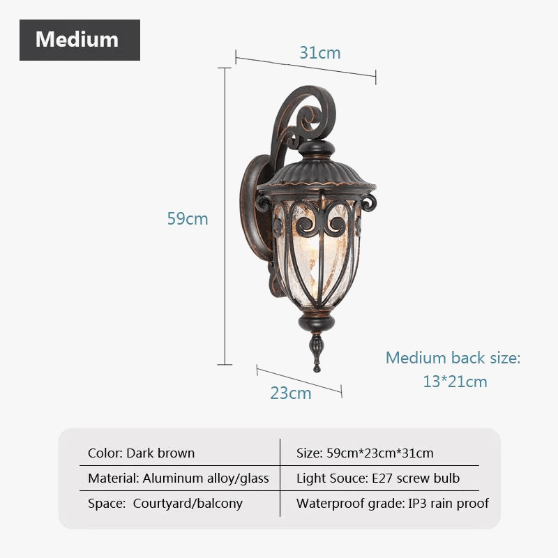 Applique murale extérieure Européenne, design rétro, étanche - Idéale pour le patio | Marco Lucetti