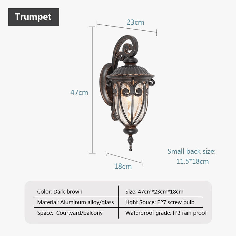 Applique murale extérieure Européenne, design rétro, étanche - Idéale pour le patio | Marco Lucetti