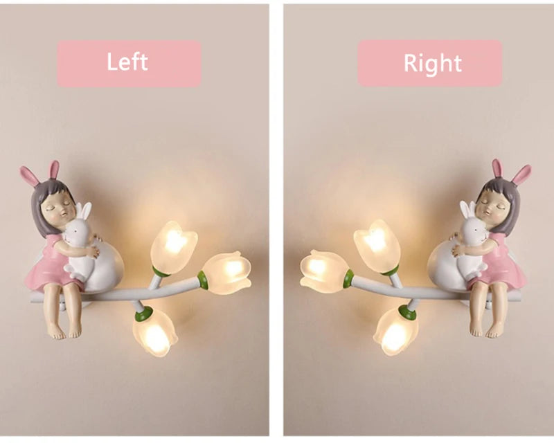 Applique Murale Fille Lapin LED - Fleur