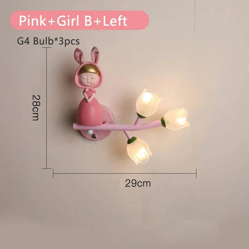 Applique Murale Fille Lapin LED - Fleur | Marco Lucetti Fille rose B gauche / 3 Température de couleur