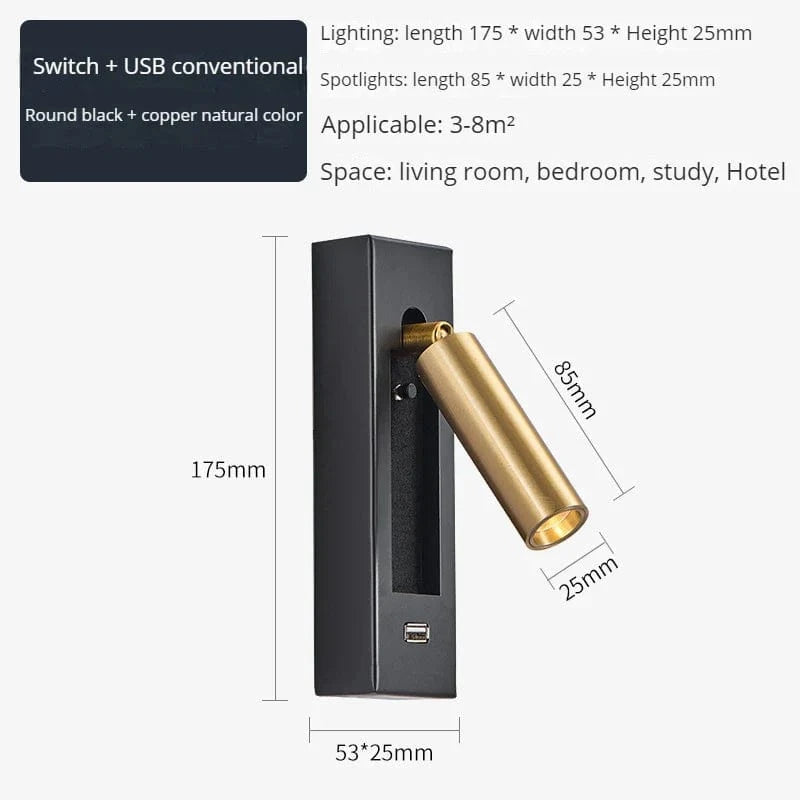 Applique Murale FutureTech avec Chargeur USB et Projecteur LED Rotatif | Marco Lucetti M. / Blanc chaud (2700-3500K)