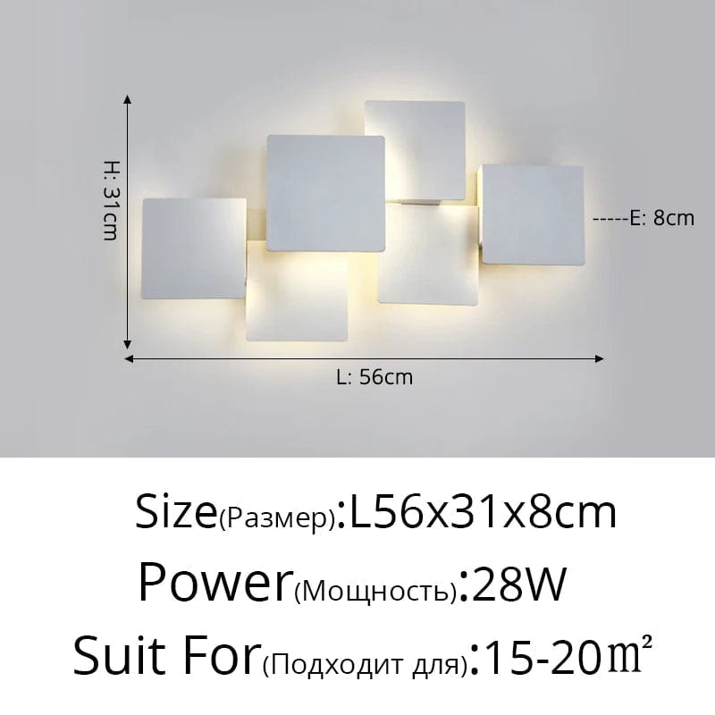 Applique Murale Gradation Simple Noir Blanc Carré - Nouveau Moderne LED pour Salon Salle à Manger Chambre Chevet Allée Hall Lumières Éclairage Intérieur | Marco Lucetti