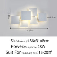 Applique Murale Gradation Simple Noir Blanc Carré - Nouveau Moderne LED pour Salon Salle à Manger Chambre Chevet Allée Hall Lumières Éclairage Intérieur | Marco Lucetti