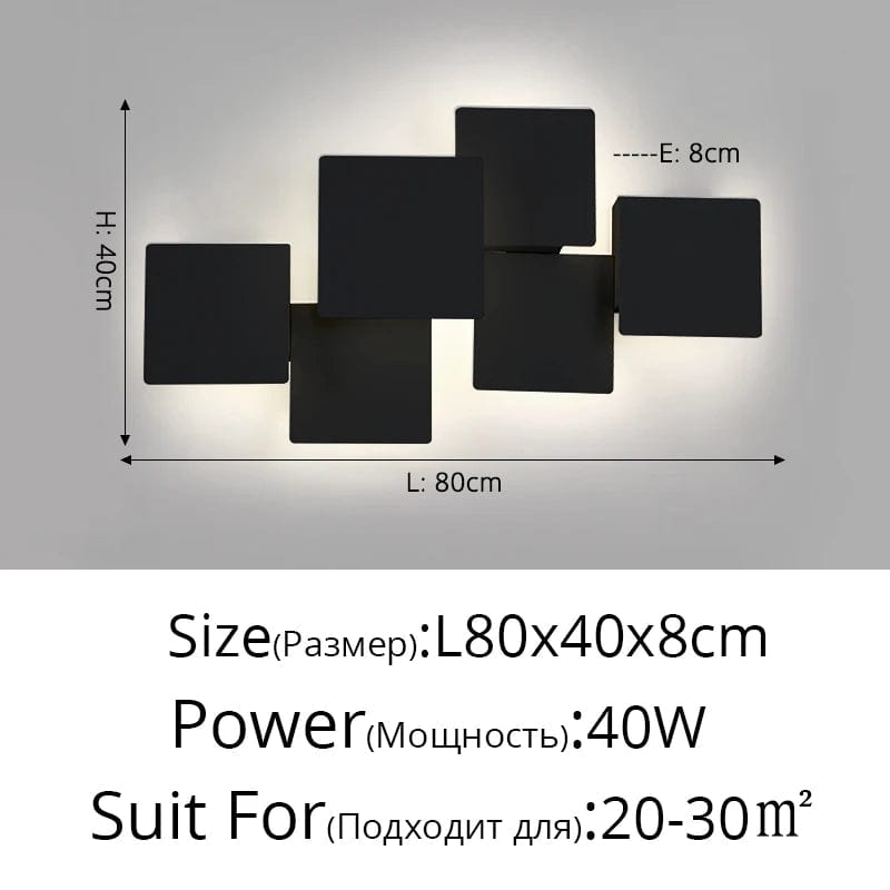 Applique Murale Gradation Simple Noir Blanc Carré - Nouveau Moderne LED pour Salon Salle à Manger Chambre Chevet Allée Hall Lumières Éclairage Intérieur | Marco Lucetti