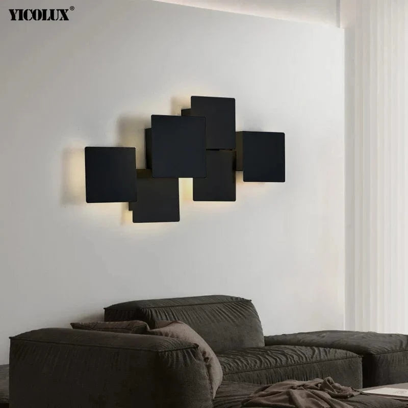 Applique Murale Gradation Simple Noir Blanc Carré - Nouveau Moderne LED pour Salon Salle à Manger Chambre Chevet Allée Hall Lumières Éclairage Intérieur | Marco Lucetti