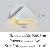 Applique Murale Gradation Simple Noir Blanc Carré - Nouveau Moderne LED pour Salon Salle à Manger Chambre Chevet Allée Hall Lumières Éclairage Intérieur | Marco Lucetti B Blanc 30x20cm / Blanc froid Pas de télécommande