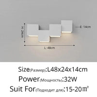 Applique Murale Gradation Simple Noir Blanc Carré - Nouveau Moderne LED pour Salon Salle à Manger Chambre Chevet Allée Hall Lumières Éclairage Intérieur | Marco Lucetti C Blanc 4 Têtes / Luminosité variable