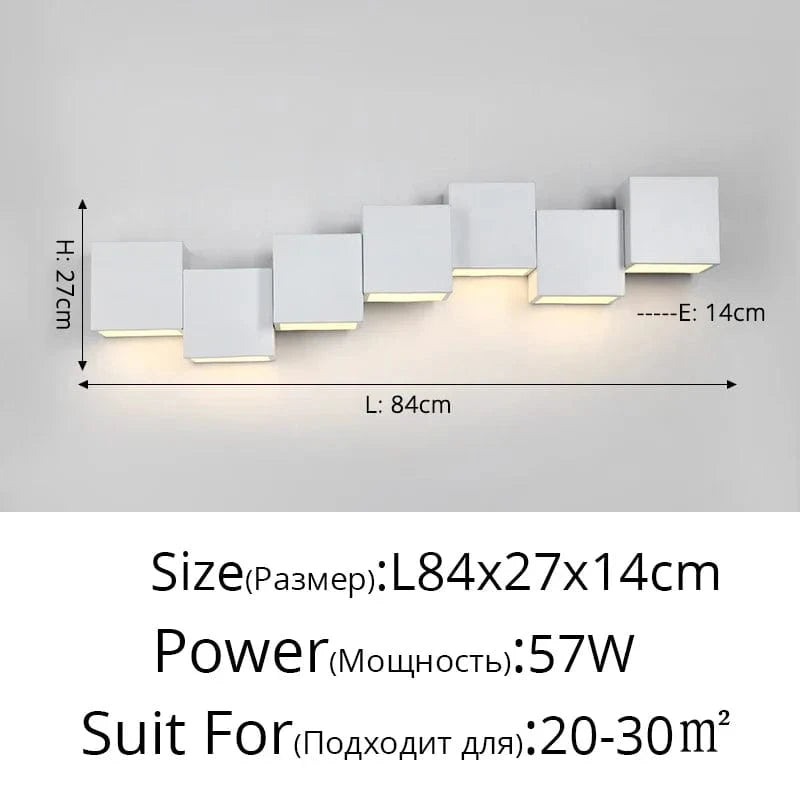 Applique Murale Gradation Simple Noir Blanc Carré - Nouveau Moderne LED pour Salon Salle à Manger Chambre Chevet Allée Hall Lumières Éclairage Intérieur | Marco Lucetti C Blanc 7Têtes / Luminosité variable