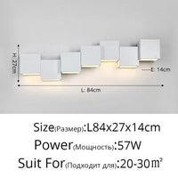 Applique Murale Gradation Simple Noir Blanc Carré - Nouveau Moderne LED pour Salon Salle à Manger Chambre Chevet Allée Hall Lumières Éclairage Intérieur | Marco Lucetti C Blanc 7Têtes / Luminosité variable