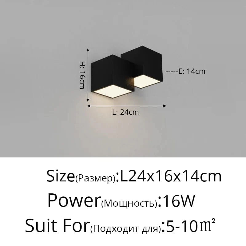 Applique Murale Gradation Simple Noir Blanc Carré - Nouveau Moderne LED pour Salon Salle à Manger Chambre Chevet Allée Hall Lumières Éclairage Intérieur | Marco Lucetti C Noir 2 Têtes / Luminosité variable