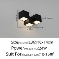 Applique Murale Gradation Simple Noir Blanc Carré - Nouveau Moderne LED pour Salon Salle à Manger Chambre Chevet Allée Hall Lumières Éclairage Intérieur | Marco Lucetti C Noir 3 Têtes / Luminosité variable