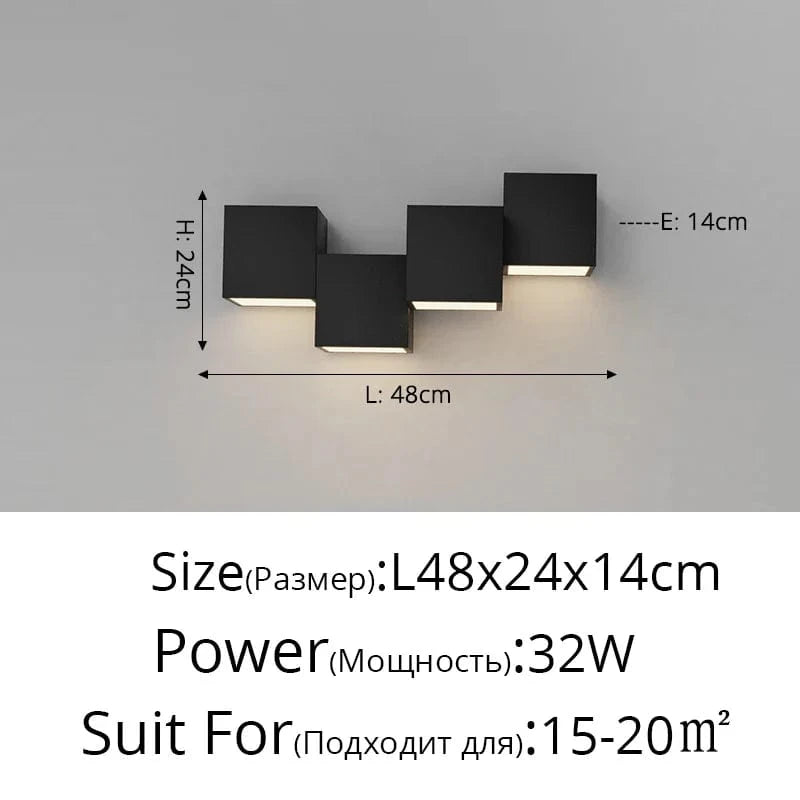 Applique Murale Gradation Simple Noir Blanc Carré - Nouveau Moderne LED pour Salon Salle à Manger Chambre Chevet Allée Hall Lumières Éclairage Intérieur | Marco Lucetti C Noir 4 Têtes / Luminosité variable