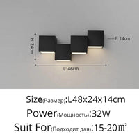 Applique Murale Gradation Simple Noir Blanc Carré - Nouveau Moderne LED pour Salon Salle à Manger Chambre Chevet Allée Hall Lumières Éclairage Intérieur | Marco Lucetti C Noir 4 Têtes / Luminosité variable