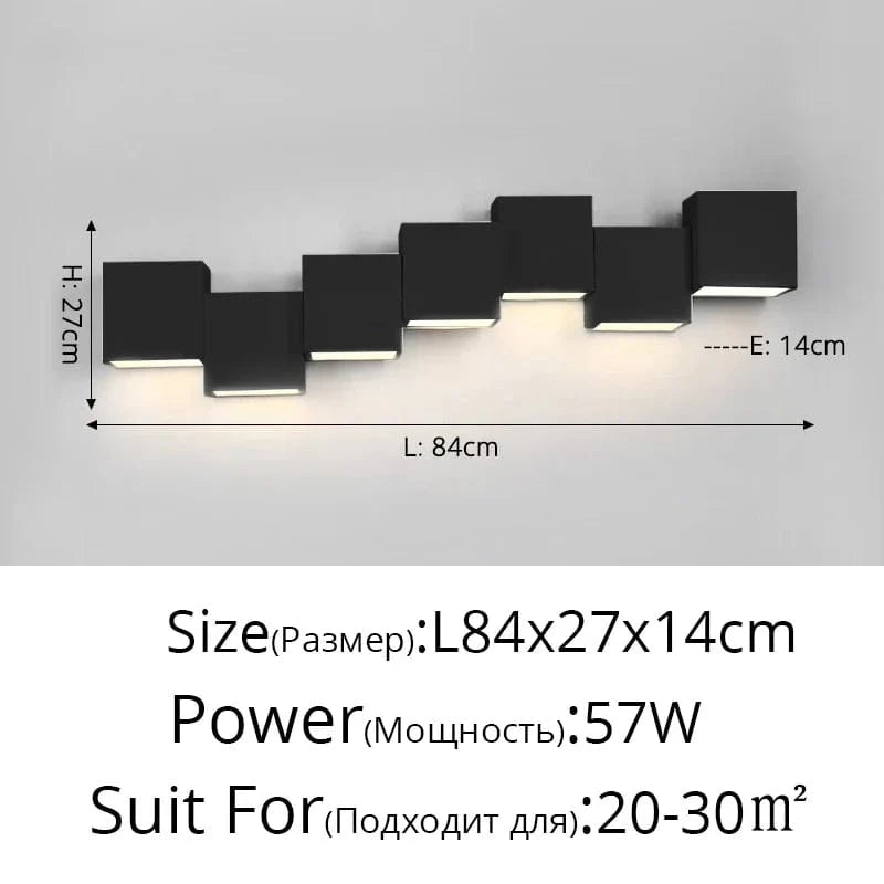 Applique Murale Gradation Simple Noir Blanc Carré - Nouveau Moderne LED pour Salon Salle à Manger Chambre Chevet Allée Hall Lumières Éclairage Intérieur | Marco Lucetti C Noir 7 Têtes / Luminosité variable