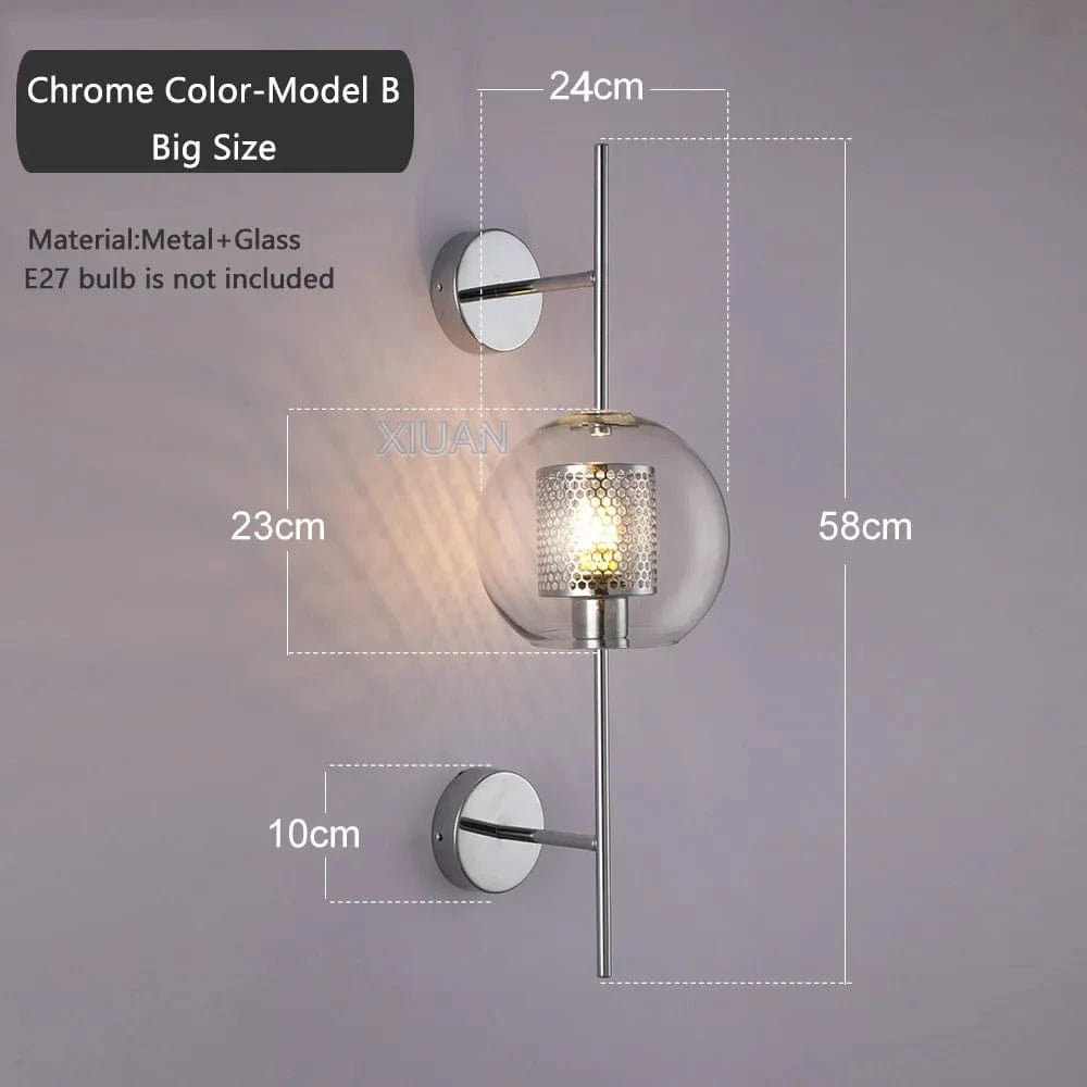 Applique murale industrielle en métal et verre | Marco Lucetti Argent B Grande Taille
