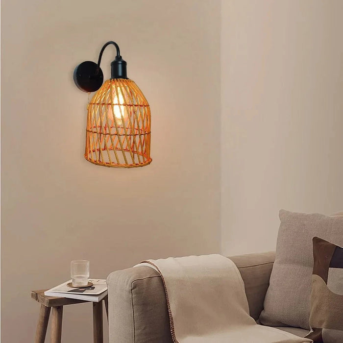 Applique murale industrielle vintage en rotin tissé à la main - Avec interrupteur | Marco Lucetti Titre par défaut