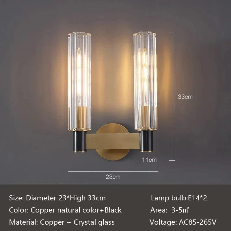 Applique murale italienne de luxe en cristal de cuivre minimaliste - Édition postmoderne de prestige | Marco Lucetti Double tête