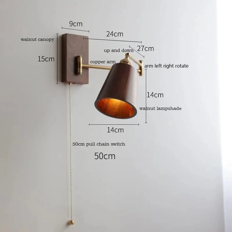 Applique murale IWDH en bois de frêne et noyer avec interrupteur à chaîne | Marco Lucetti Interrupteur à chaîne 1 / 8W (max100w)