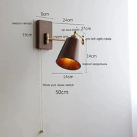 Applique murale IWDH en bois de frêne et noyer avec interrupteur à chaîne | Marco Lucetti Interrupteur à chaîne 1 / 8W (max100w)