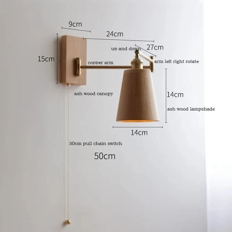 Applique murale IWDH en bois de frêne et noyer avec interrupteur à chaîne | Marco Lucetti Interrupteur à chaîne 5 / 8W (max100w)